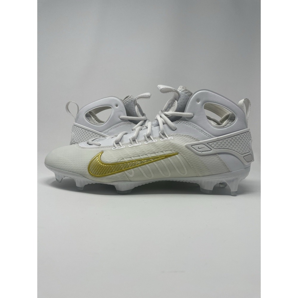 Nike Huarache 9 Elite LAX‎ Mid Lacrosse Cleats White Gold Men's Size 12.5 New